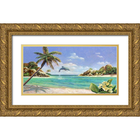 Seychelles Gold Ornate Wood Framed Art Print with Double Matting by Del Missier, Andrea