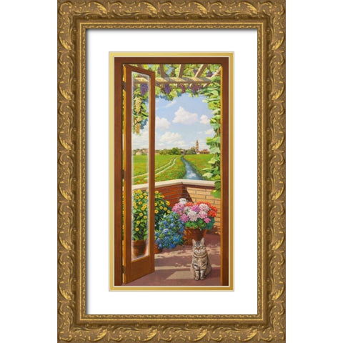 Finestra sulla campagna Gold Ornate Wood Framed Art Print with Double Matting by Del Missier, Andrea