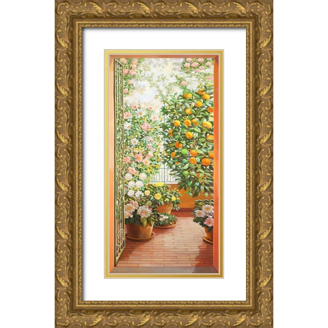 Porta sul terrazzo fiorito Gold Ornate Wood Framed Art Print with Double Matting by Del Missier, Andrea