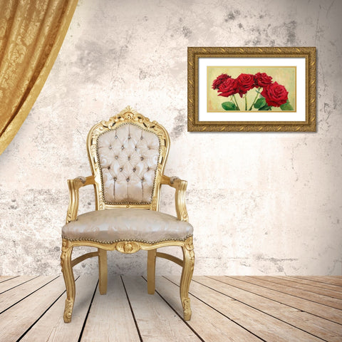 Rose rosse Gold Ornate Wood Framed Art Print with Double Matting by Masera, Angelo