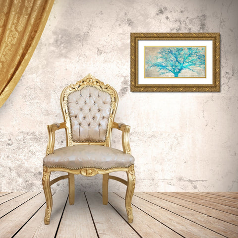 Turquoise Tree Gold Ornate Wood Framed Art Print with Double Matting by Aprile, Alessio