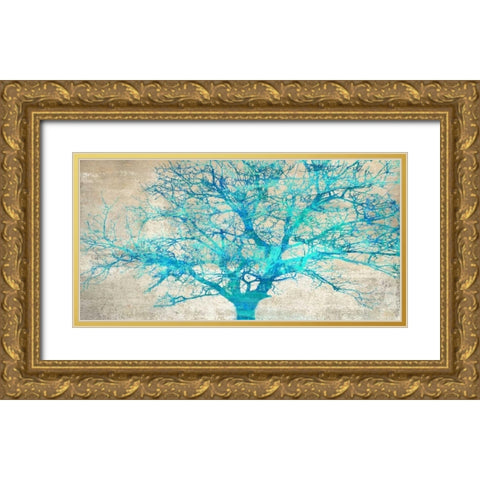Turquoise Tree Gold Ornate Wood Framed Art Print with Double Matting by Aprile, Alessio