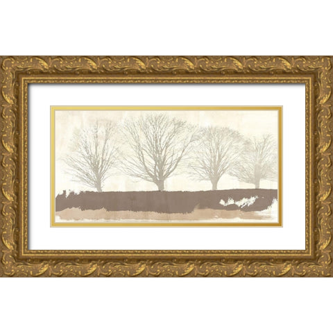 Tree Lines Neutral Gold Ornate Wood Framed Art Print with Double Matting by Alessio, Aprile