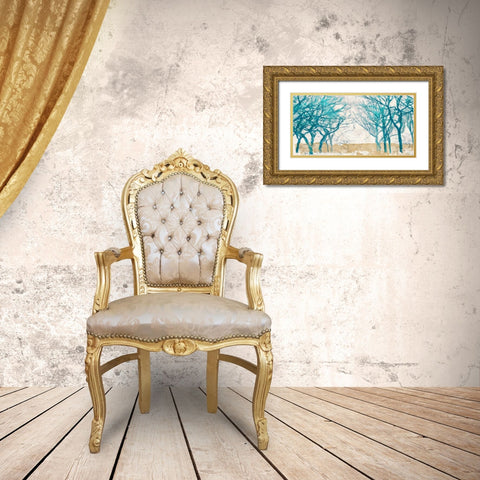 Turquoise Trees Gold Ornate Wood Framed Art Print with Double Matting by Alessio, Aprile