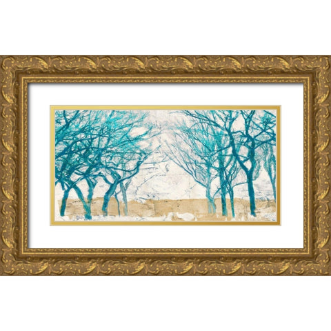 Turquoise Trees Gold Ornate Wood Framed Art Print with Double Matting by Alessio, Aprile