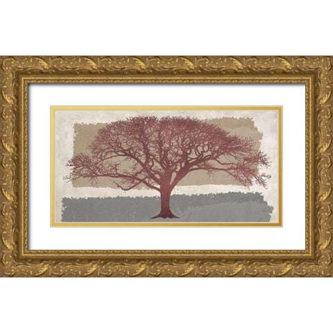 Burgundy Tree on abstract background Gold Ornate Wood Framed Art Print with Double Matting by Aprile, Alessio