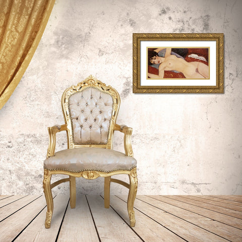 Reclining Nude Gold Ornate Wood Framed Art Print with Double Matting by Modigliani, Amedeo