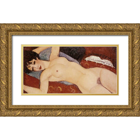 Reclining Nude Gold Ornate Wood Framed Art Print with Double Matting by Modigliani, Amedeo