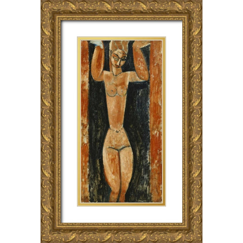 Caryatid Gold Ornate Wood Framed Art Print with Double Matting by Modigliani, Amedeo