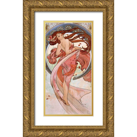 La-danse Gold Ornate Wood Framed Art Print with Double Matting by Mucha, Alphonse