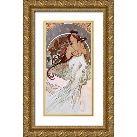 La-musique Gold Ornate Wood Framed Art Print with Double Matting by Mucha, Alphonse