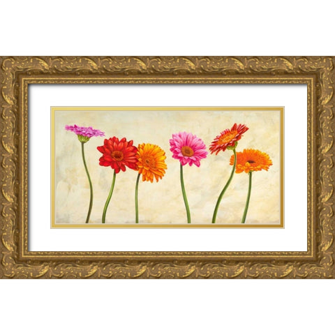 Gerberas Gold Ornate Wood Framed Art Print with Double Matting by Ann, Cynthia
