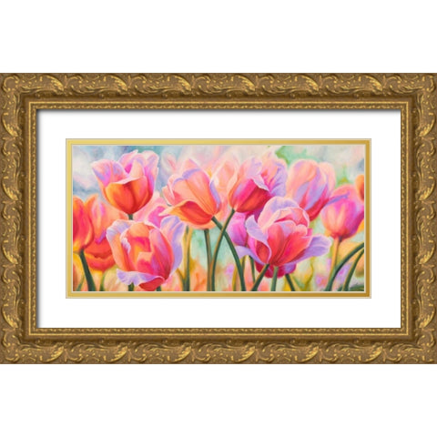 Tulips in Wonderland Gold Ornate Wood Framed Art Print with Double Matting by Ann, Cynthia