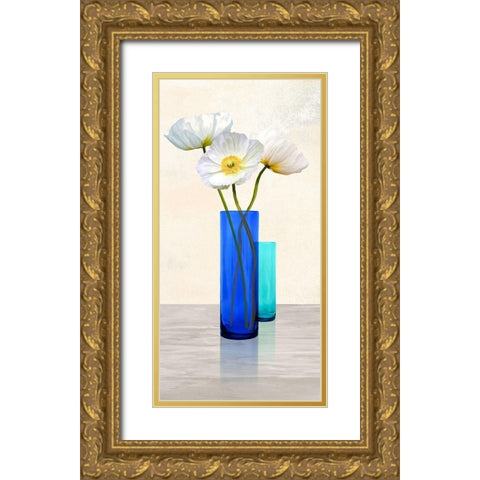 Poppies in crystal vases (Aqua II) Gold Ornate Wood Framed Art Print with Double Matting by Cynthia, Ann