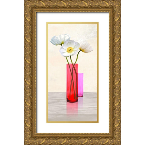Poppies in crystal vases (Purple II) Gold Ornate Wood Framed Art Print with Double Matting by Cynthia, Ann