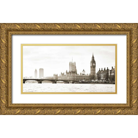 View of the Houses of Parliament and Westminster Bridge London Gold Ornate Wood Framed Art Print with Double Matting by Helena, Frank