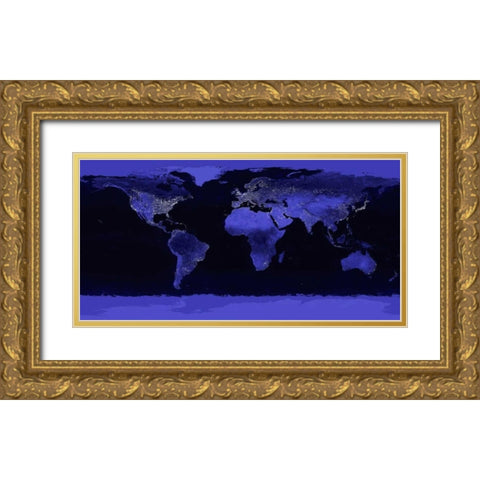 Earth at Night  Gold Ornate Wood Framed Art Print with Double Matting by Nasa