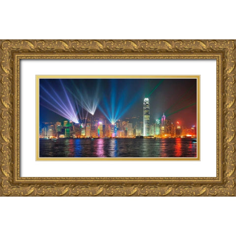 Symphony of lights, Hong Kong Gold Ornate Wood Framed Art Print with Double Matting by Anonymous