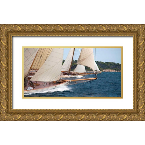Vintage sailboats raicing Gold Ornate Wood Framed Art Print with Double Matting by Anonymous