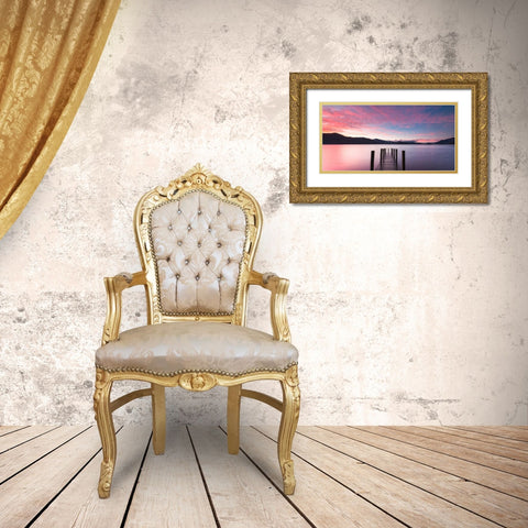 Twilight on lake, UK Gold Ornate Wood Framed Art Print with Double Matting by Anonymous