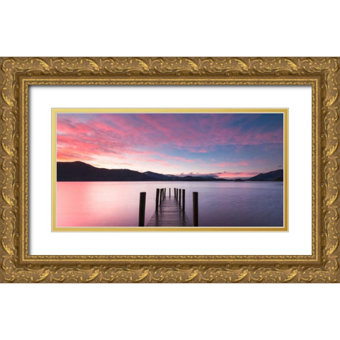 Twilight on lake, UK Gold Ornate Wood Framed Art Print with Double Matting by Anonymous