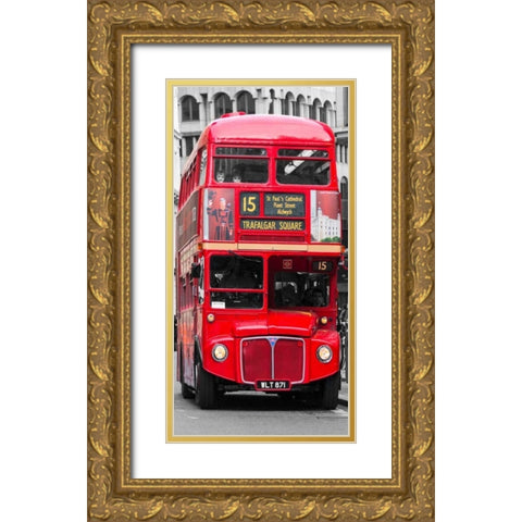 Double-Decker bus, London Gold Ornate Wood Framed Art Print with Double Matting by Pangea Images