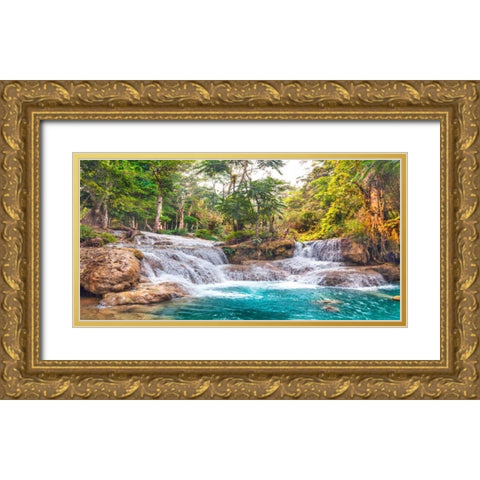 Kuang Si Falls, Luang Prabang, Laos Gold Ornate Wood Framed Art Print with Double Matting by Pangea Images