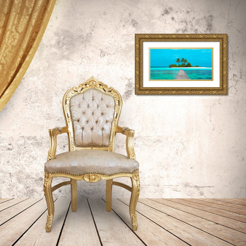 Jetty and Maldivian island Gold Ornate Wood Framed Art Print with Double Matting by Pangea Images