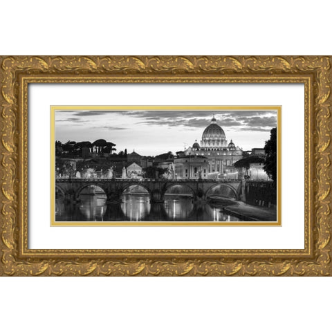 Night view at St. Peters cathedral, Rome Gold Ornate Wood Framed Art Print with Double Matting by Anonymous