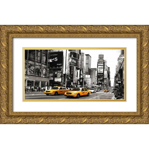 Taxi in Times Square, NYC Gold Ornate Wood Framed Art Print with Double Matting by Anonymous