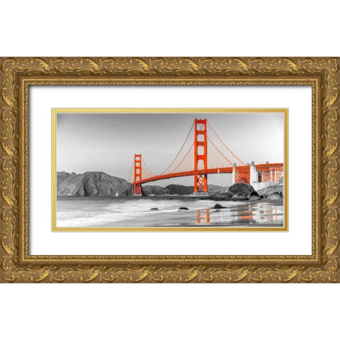 Golden Gate Bridge, San Francisco Gold Ornate Wood Framed Art Print with Double Matting by Anonymous