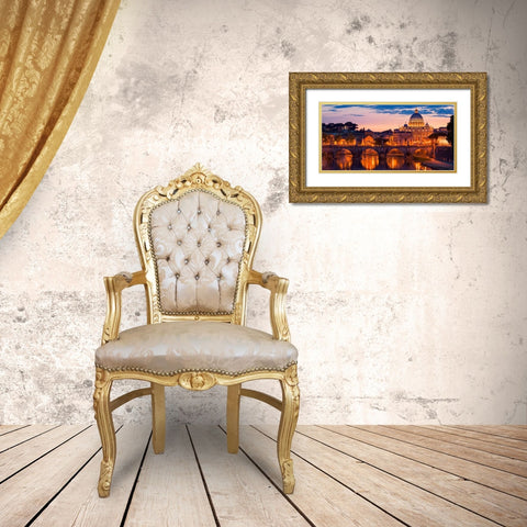 Night view at St. Peters cathedral, Rome Gold Ornate Wood Framed Art Print with Double Matting by Anonymous