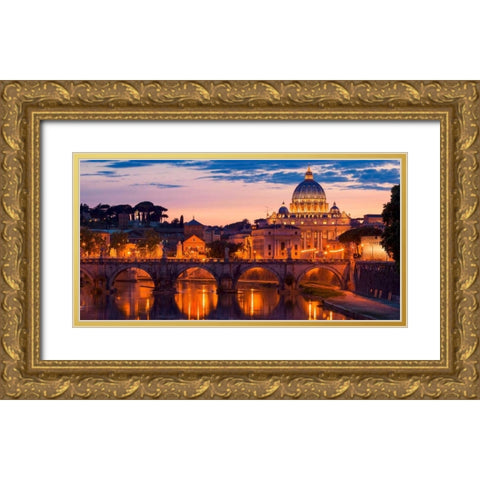 Night view at St. Peters cathedral, Rome Gold Ornate Wood Framed Art Print with Double Matting by Anonymous