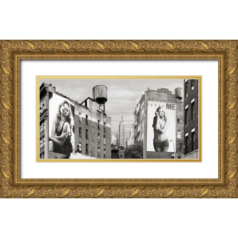 Billboards in Manhattan Gold Ornate Wood Framed Art Print with Double Matting by Lauren, Julian