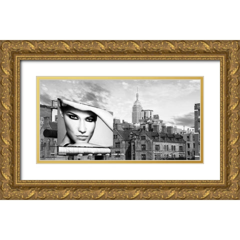 A Billboard in Manhattan Gold Ornate Wood Framed Art Print with Double Matting by Lauren, Julian