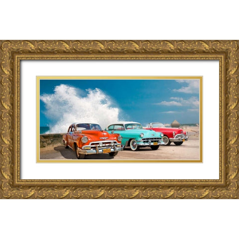 Cars in Avenida de Maceo- Havana- Cuba Gold Ornate Wood Framed Art Print with Double Matting by Pangea Images
