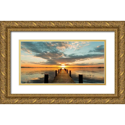 Morning Lights on a Jetty (detail) Gold Ornate Wood Framed Art Print with Double Matting by Pangea Images