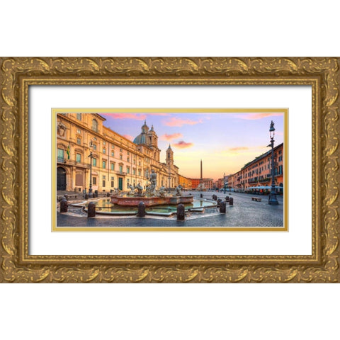 Piazza Navona, Roma Gold Ornate Wood Framed Art Print with Double Matting by Anonymous