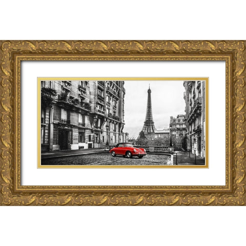 Roadster in Paris (Rouge) Gold Ornate Wood Framed Art Print with Double Matting by Gasoline Images