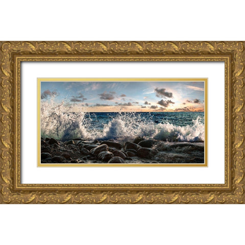 Waves crashing, Point Reyes, California (detail) Gold Ornate Wood Framed Art Print with Double Matting by Pangea Images
