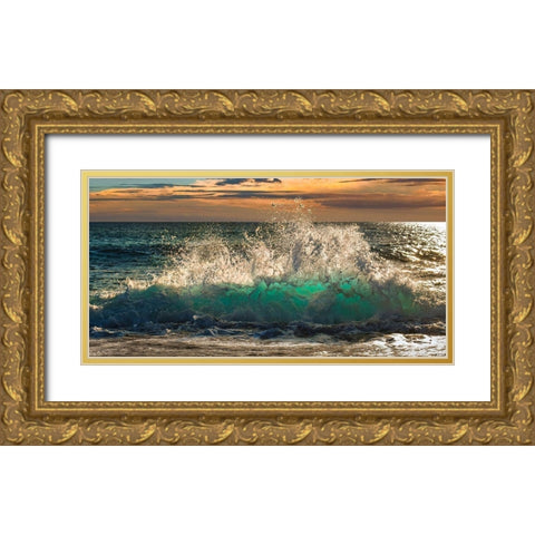 Wave crashing on the beach, Kauai Island, Hawaii (detail) Gold Ornate Wood Framed Art Print with Double Matting by Pangea Images