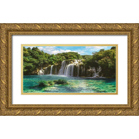 Waterfall in Krka National Park, Croatia Gold Ornate Wood Framed Art Print with Double Matting by Pangea Images