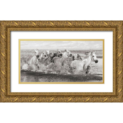 Herd of Horses- Camargue Gold Ornate Wood Framed Art Print with Double Matting by Pangea Images