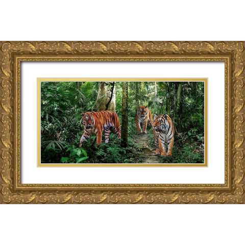 Bengal Tigers (detail) Gold Ornate Wood Framed Art Print with Double Matting by Pangea Images