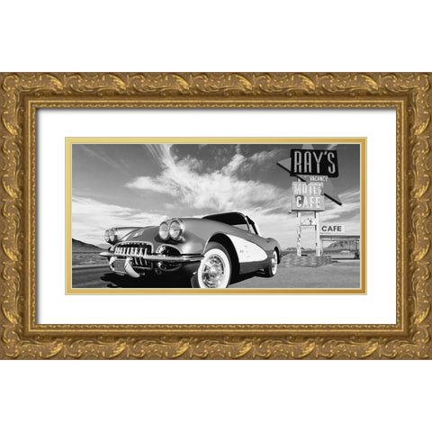 Cruisin USA - BW Gold Ornate Wood Framed Art Print with Double Matting by Gasoline Images