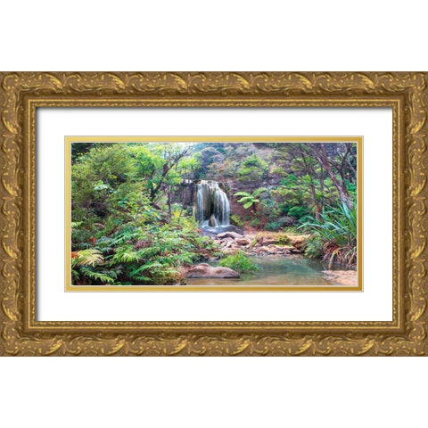 Rainforest waterfall Gold Ornate Wood Framed Art Print with Double Matting by Pangea Images
