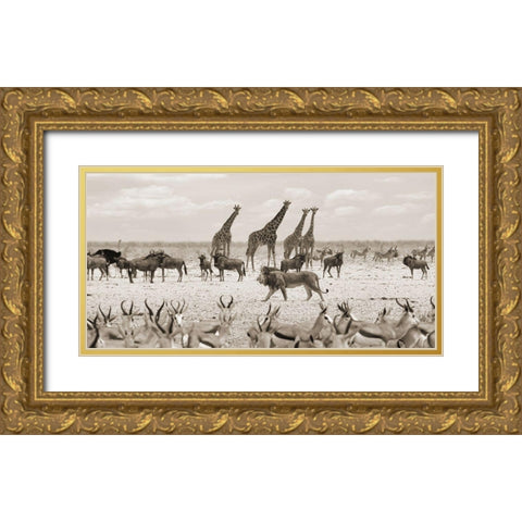 Sovereign passing by (Masai Mara-BW) Gold Ornate Wood Framed Art Print with Double Matting by Pangea Images