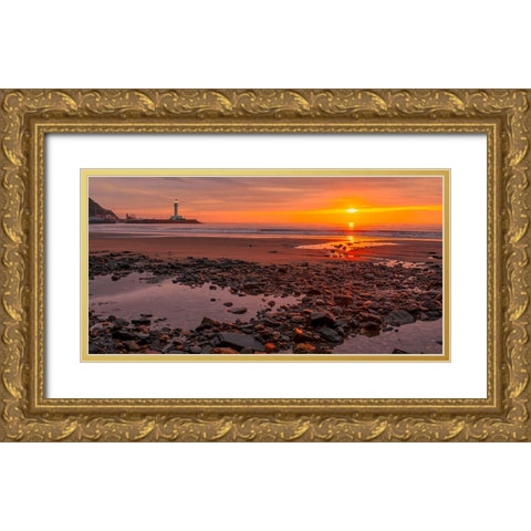Sunset on the Coast of Yorkshire, UK Gold Ornate Wood Framed Art Print with Double Matting by Pangea Images