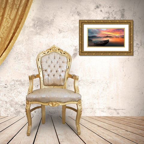 Sunset on a lake, Scotland Gold Ornate Wood Framed Art Print with Double Matting by Pangea Images