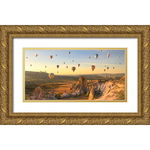Air Balloons in Cappadocia, Turkey Gold Ornate Wood Framed Art Print with Double Matting by Pangea Images